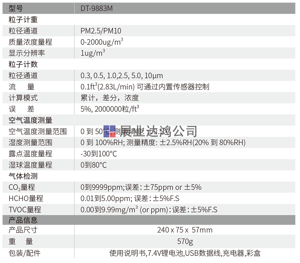 DT-9883M八合一PM2.5粉塵顆粒物空氣質(zhì)量檢測(cè)儀